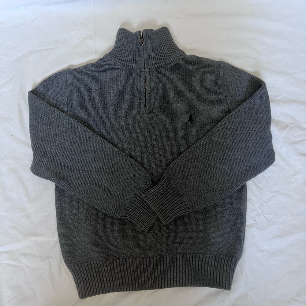 Ralph Lauren Polo Boys Charcoal Gray 3/4 Zip Pony Sweater Size S Small  Cotton
